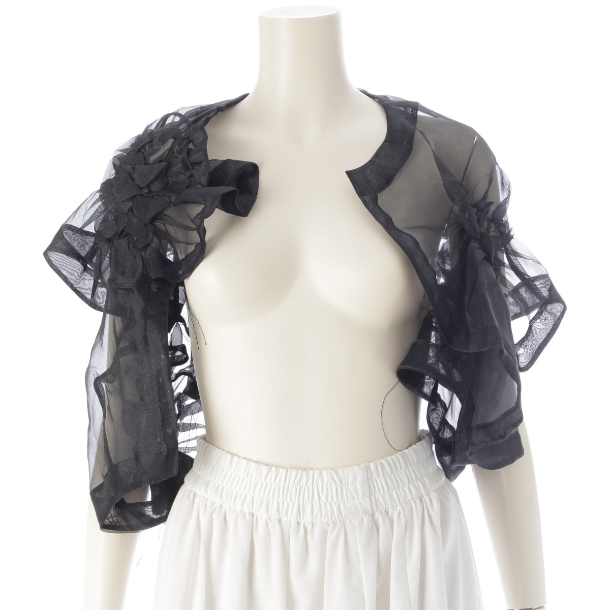COMME des GARCONS BODY MEETS DRESS polyester Embroidered Flower Sheer Bolero tops shirt GJ-100410 black M