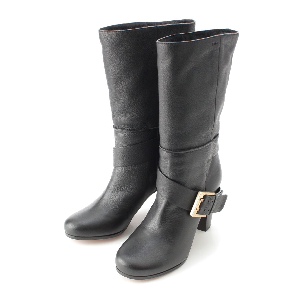 Chloe leather Belt design Gold Metal boots Shoes heel black 36
