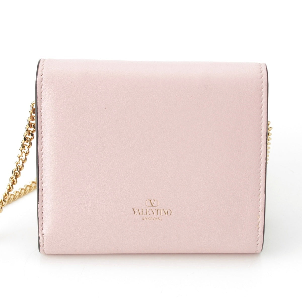 VALENTINO leather V Logo Chain Shoulder Compact Wallet Tri-fold wallet pink