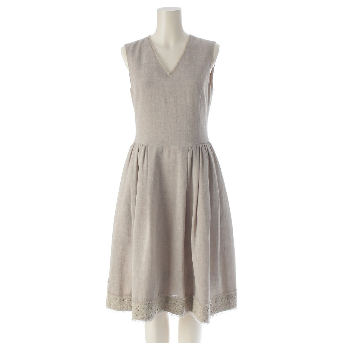 DAISY LIN Dress Elegant Audrey Fringe Embroidery Sleeveless one piece dress beige 38