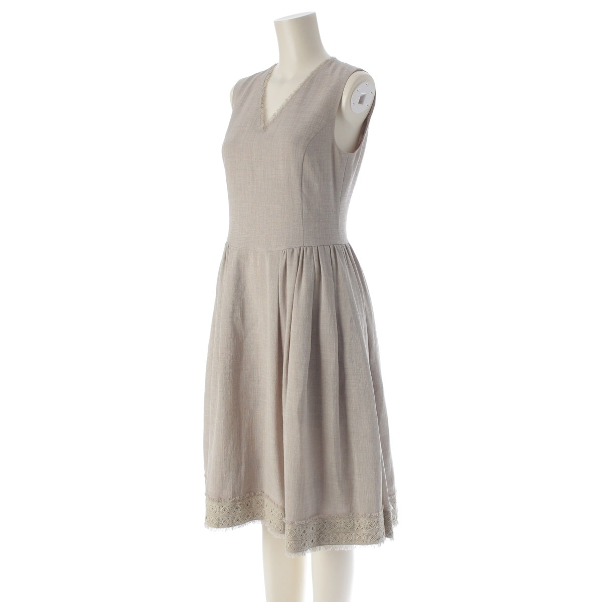 DAISY LIN Dress Elegant Audrey Fringe Embroidery Sleeveless one piece dress beige 38