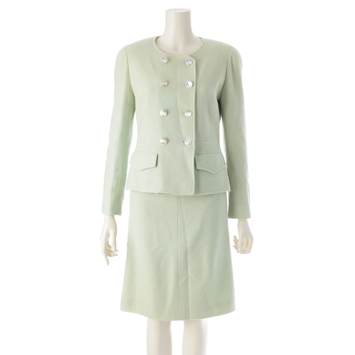 CHANEL Wool silk No color jacket Skirt setup P07187 Light green 38