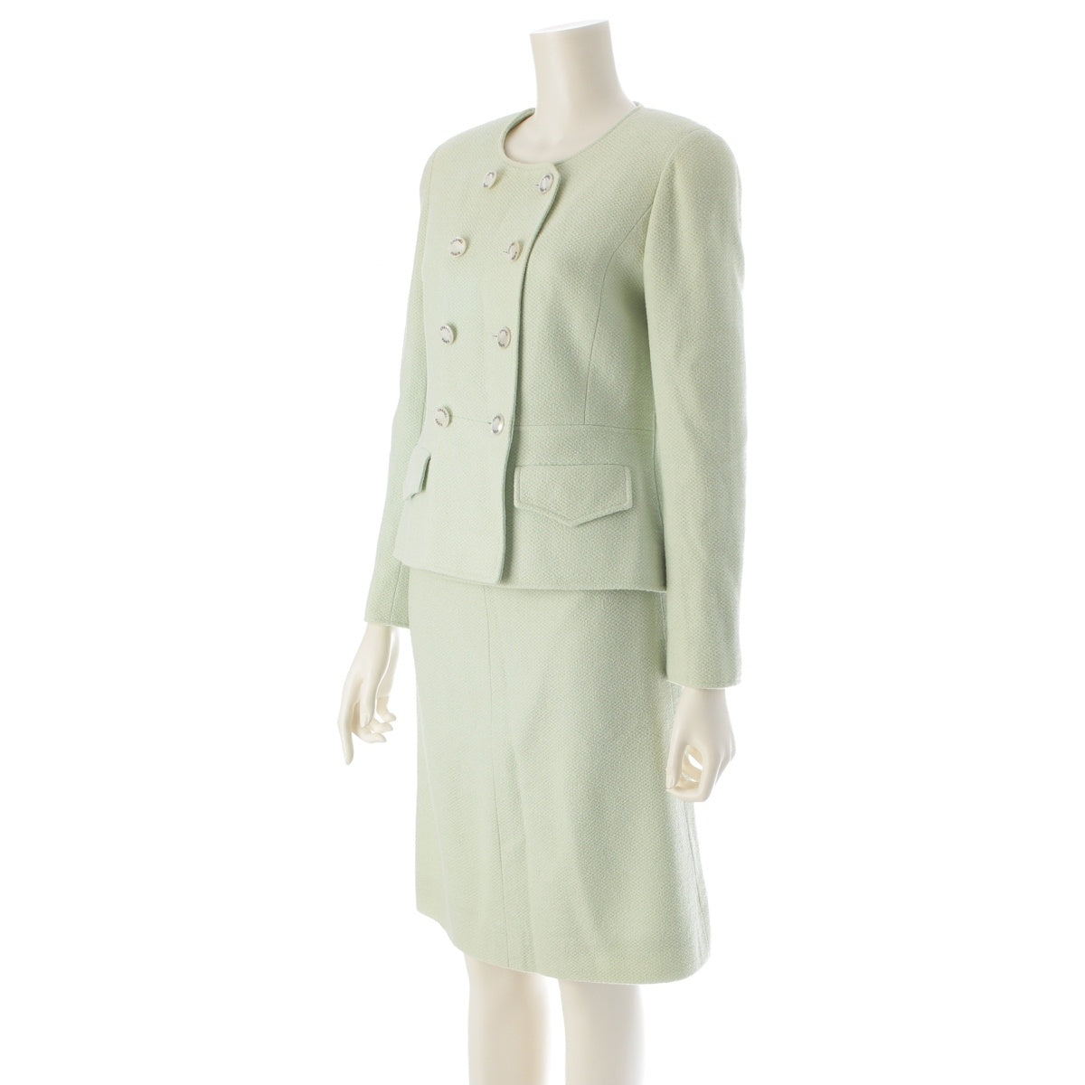 CHANEL Wool silk No color jacket Skirt setup P07187 Light green 38