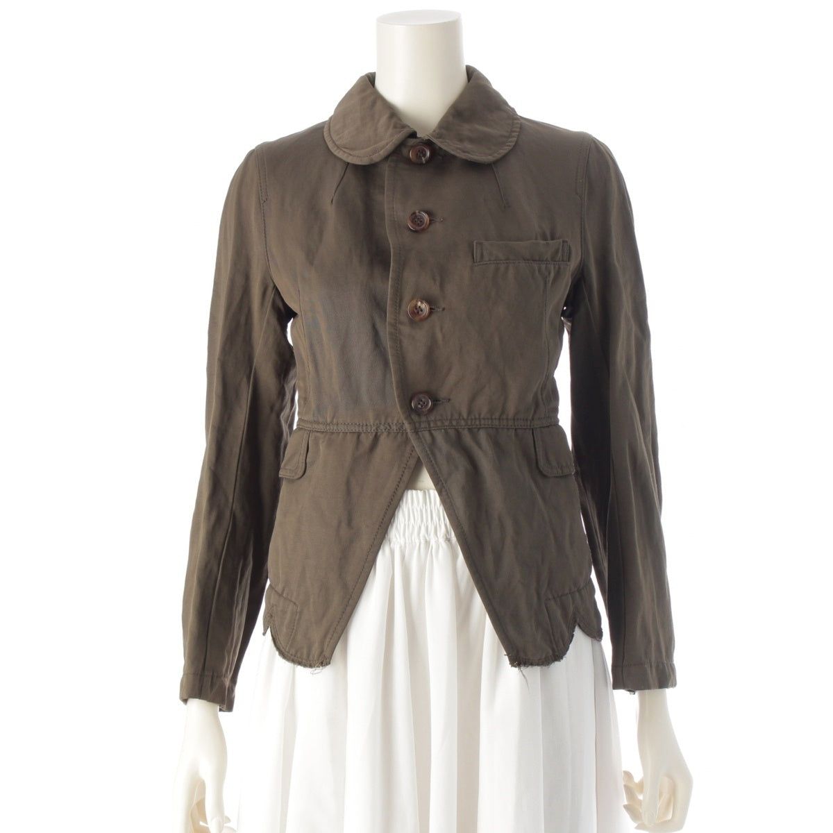 COMME des GARCONS Nylon Linen Round collar Military jacket GE-J071 Khaki olive system XS