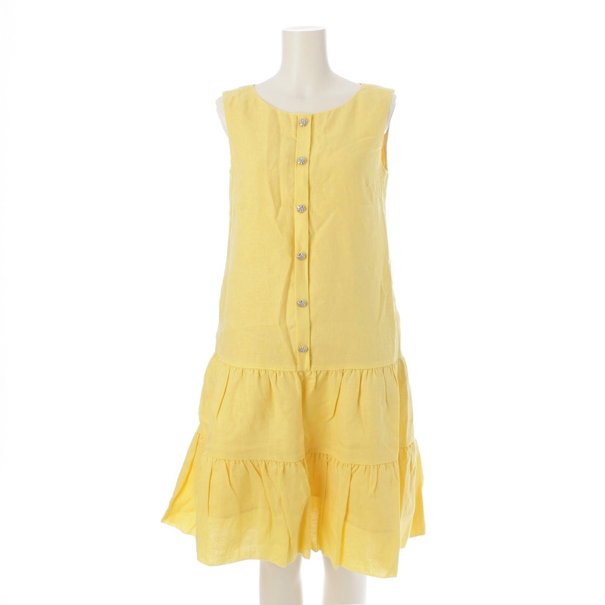 Rene linen Camellia Button Washable Low Waist Tiered Long one piece dress 6926610A yellow 34