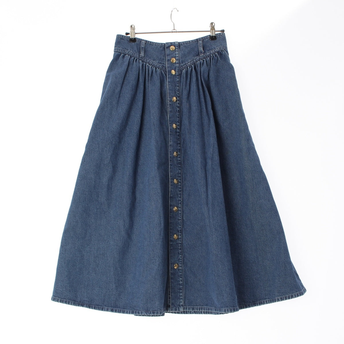 CELINE Horse-drawn carriage, gold buttons, open-front denim long dress skirt Bottoms blue 26