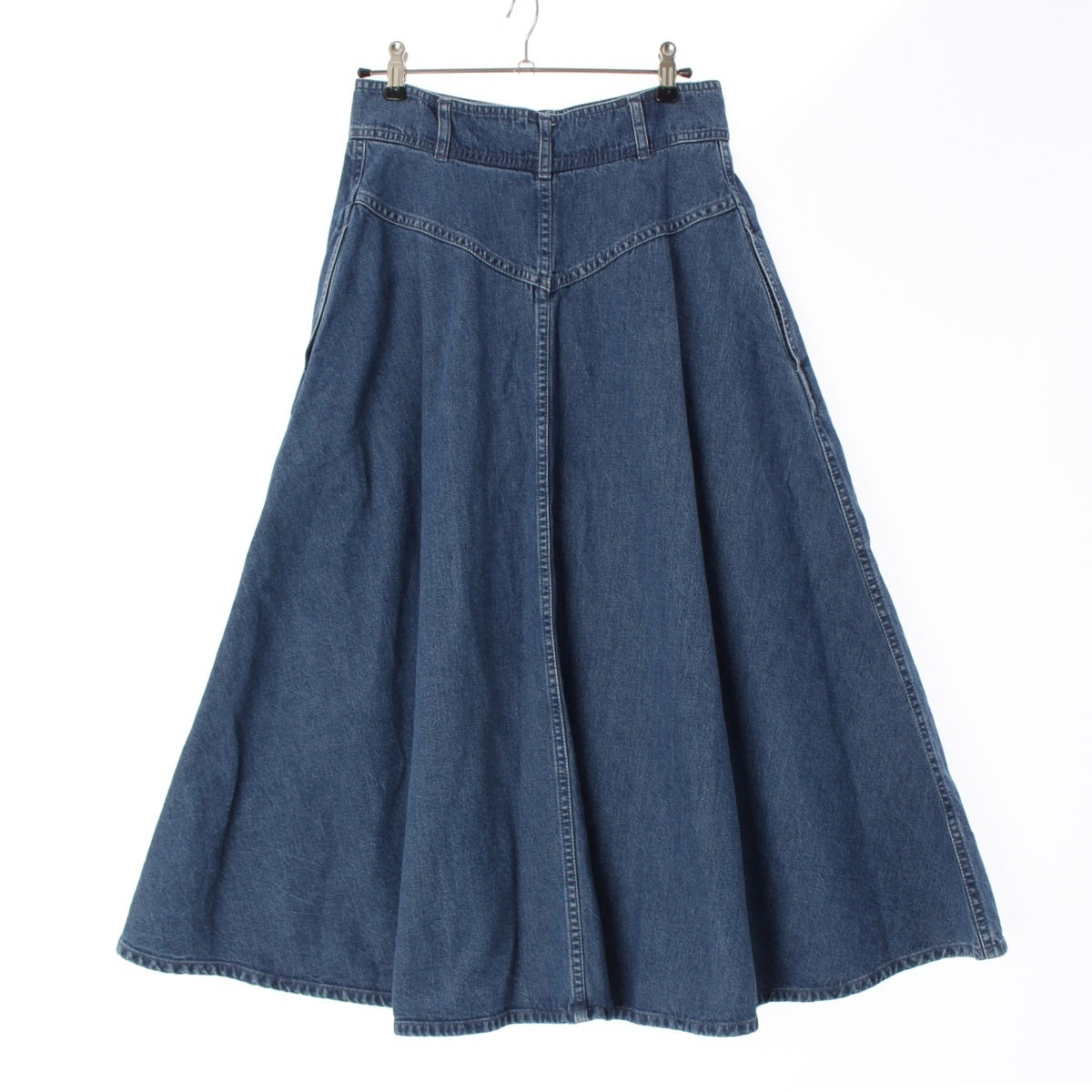 CELINE Horse-drawn carriage, gold buttons, open-front denim long dress skirt Bottoms blue 26
