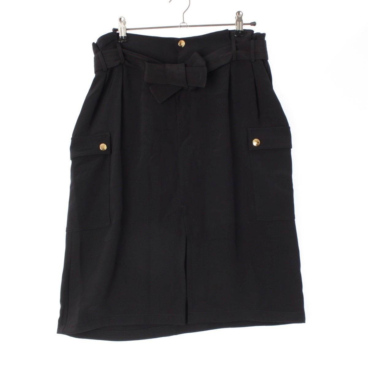 CELINE Triomphe silk Belted Gold Metal skirt Bottoms black 36
