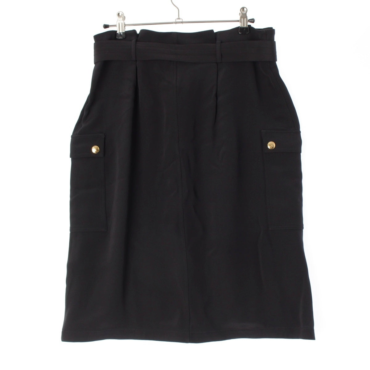 CELINE Triomphe silk Belted Gold Metal skirt Bottoms black 36