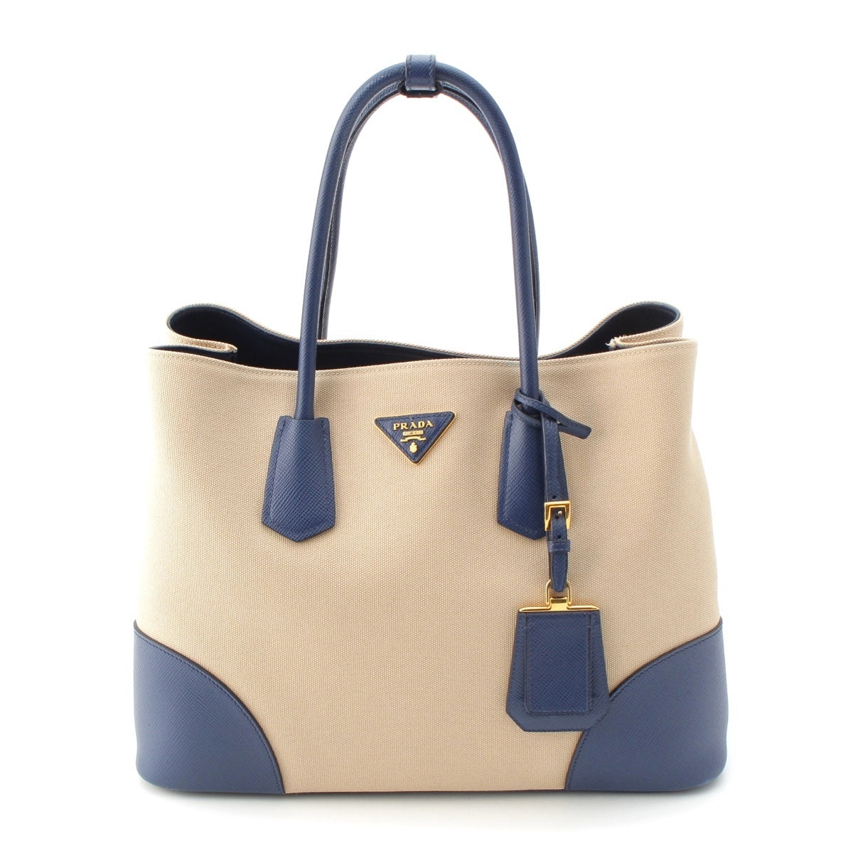 PRADA Canapa Safiano Double bag Handbag B2756T Navy beige