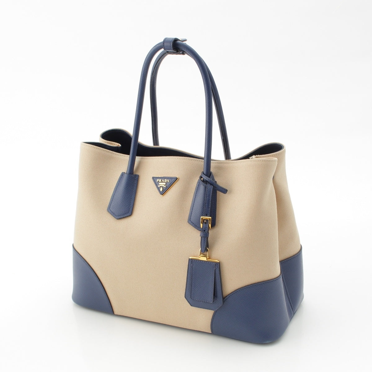 PRADA Canapa Safiano Double bag Handbag B2756T Navy beige