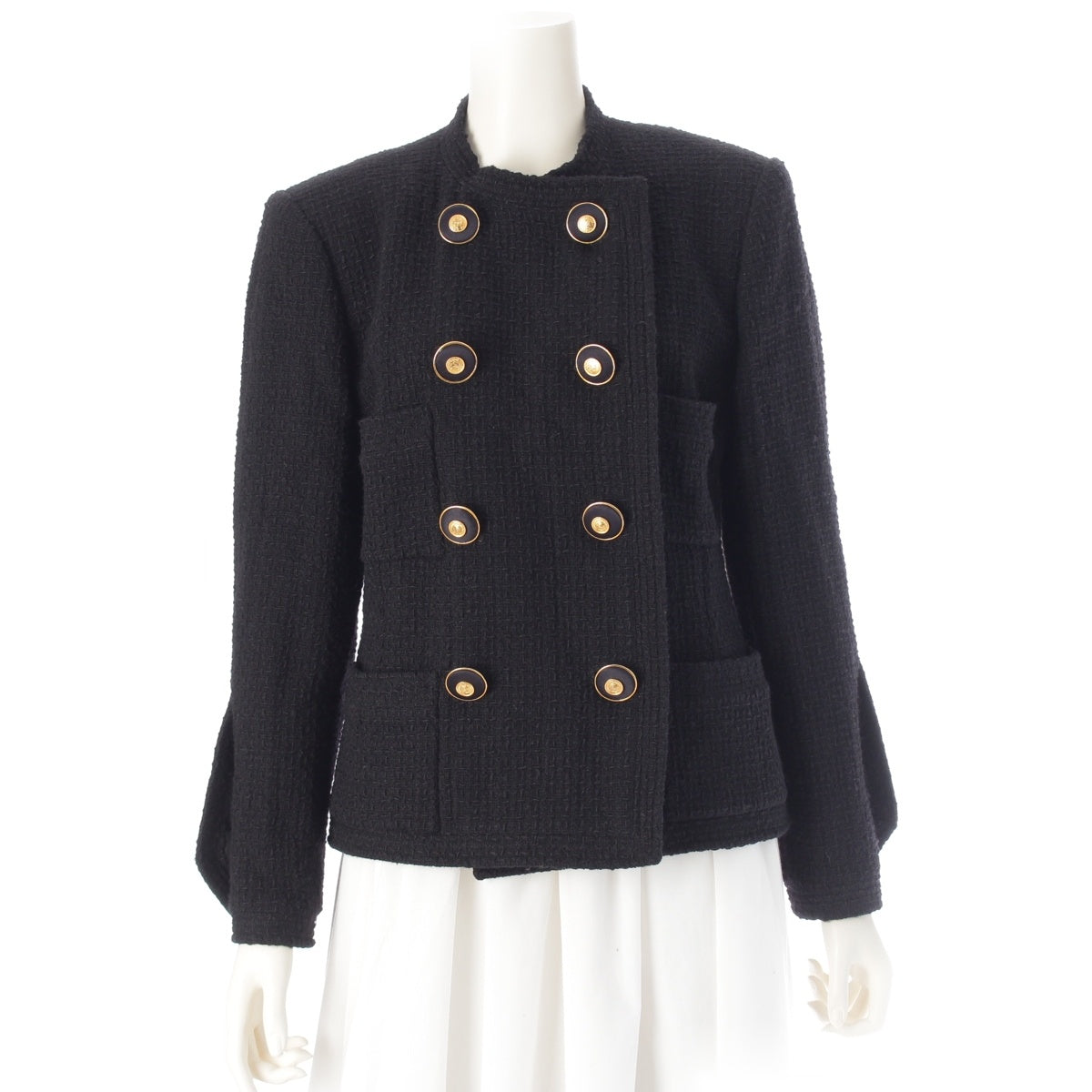 CHANEL wool Vintage Mademoiselle Button Tweed Double-Breasted No color jacket outer 01 20377 black 38