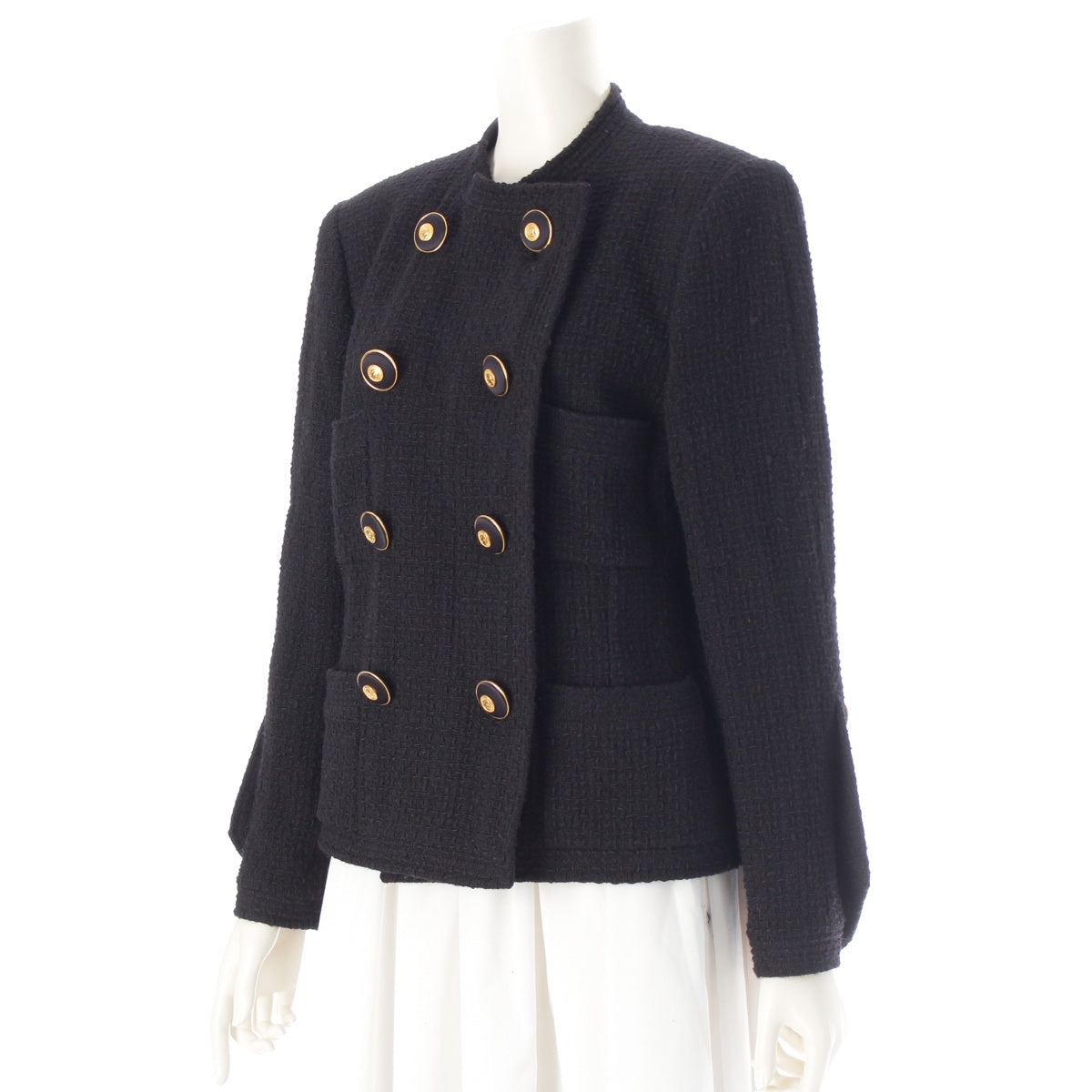 CHANEL wool Vintage Mademoiselle Button Tweed Double-Breasted No color jacket outer 01 20377 black 38
