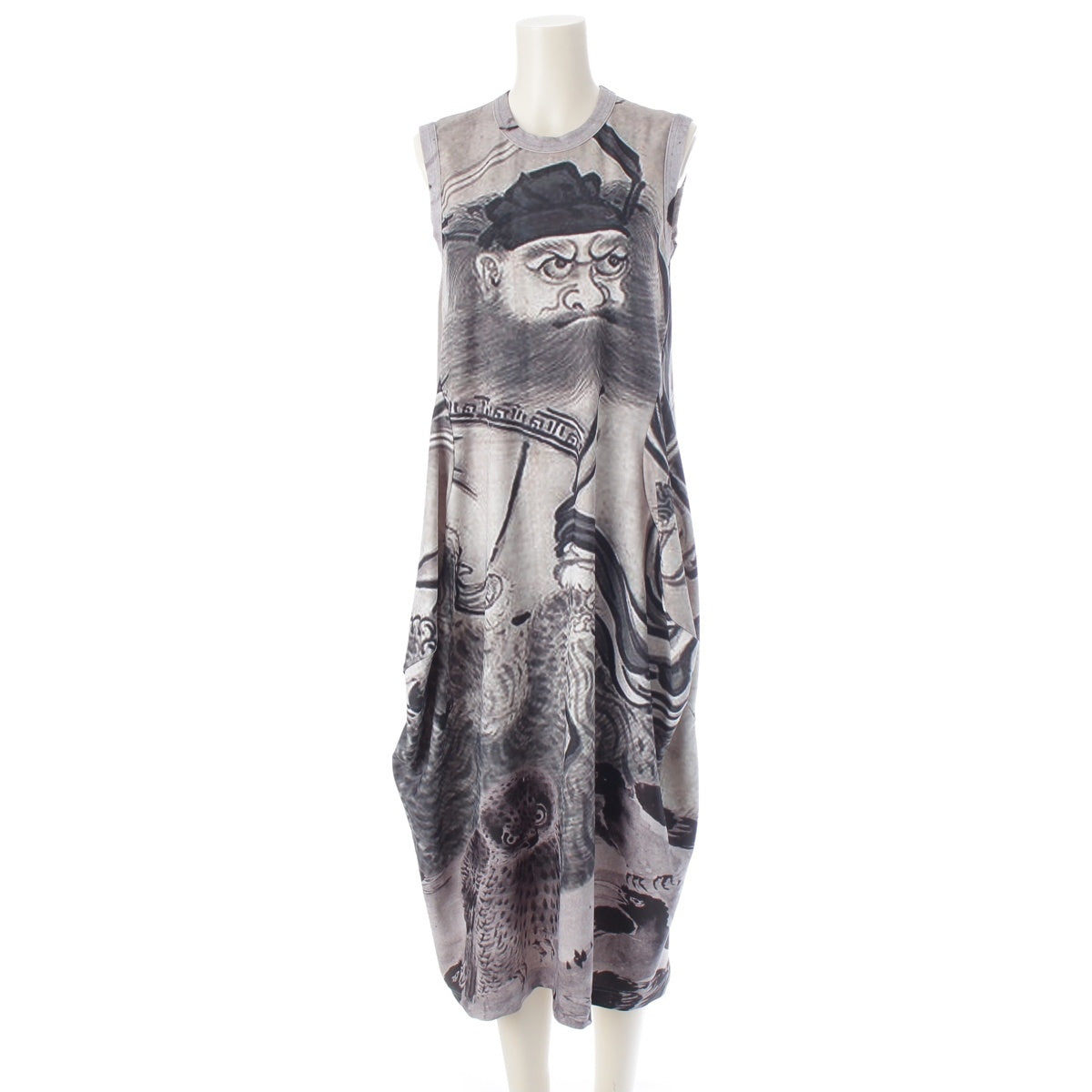 COMME des GARCONS Yukimura Shuji graphic all-over print sleeveless top one piece dress Monochrome Gray XS