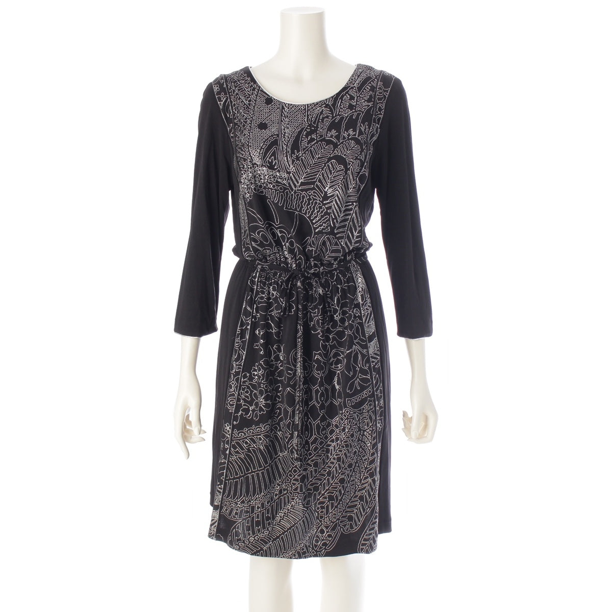 LEONARD Cancan material silhouette pattern one piece dress 0120335 Black White L