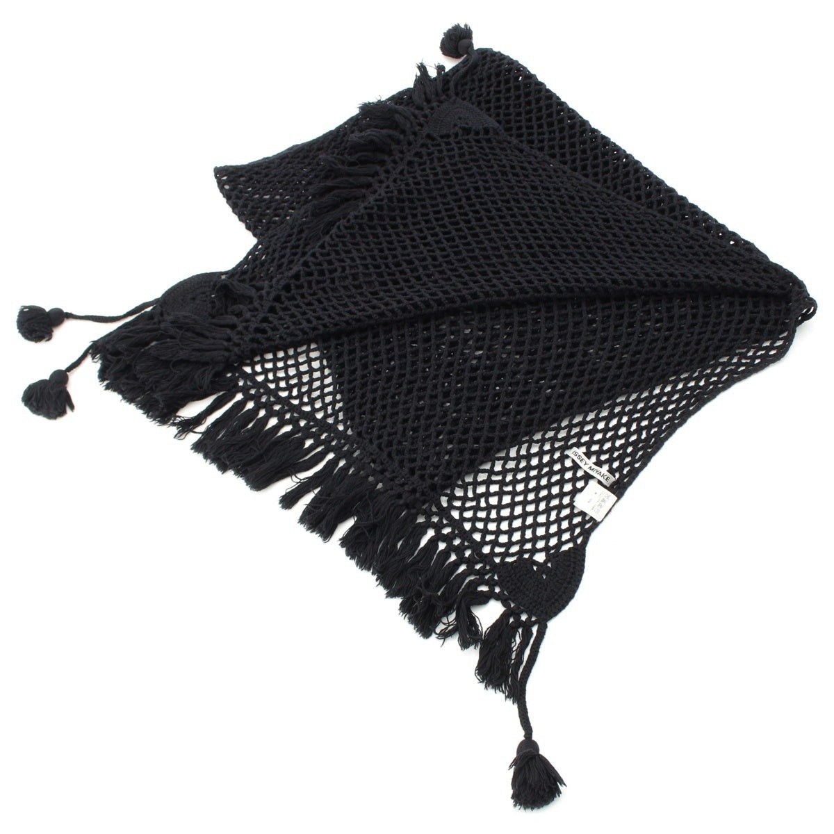 ISSEY MIYAKE cotton Large knit tassel Stall Scarf IM41AD101 black