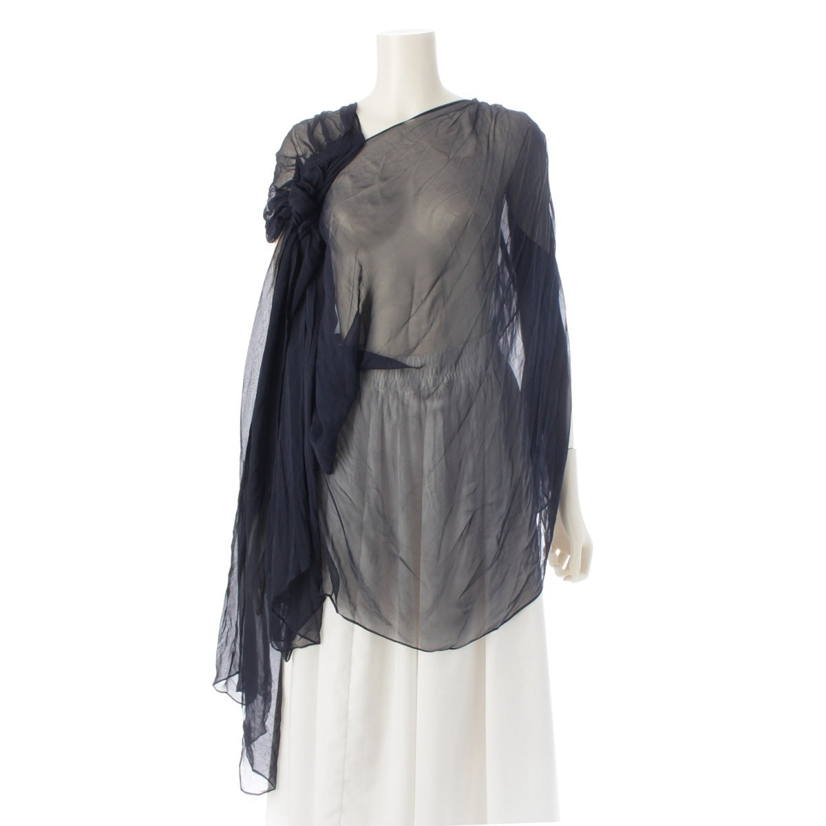 ISSEY MIYAKE FETE Deformed sheer long gown tops Jacket IM52FJ282 Navy 02