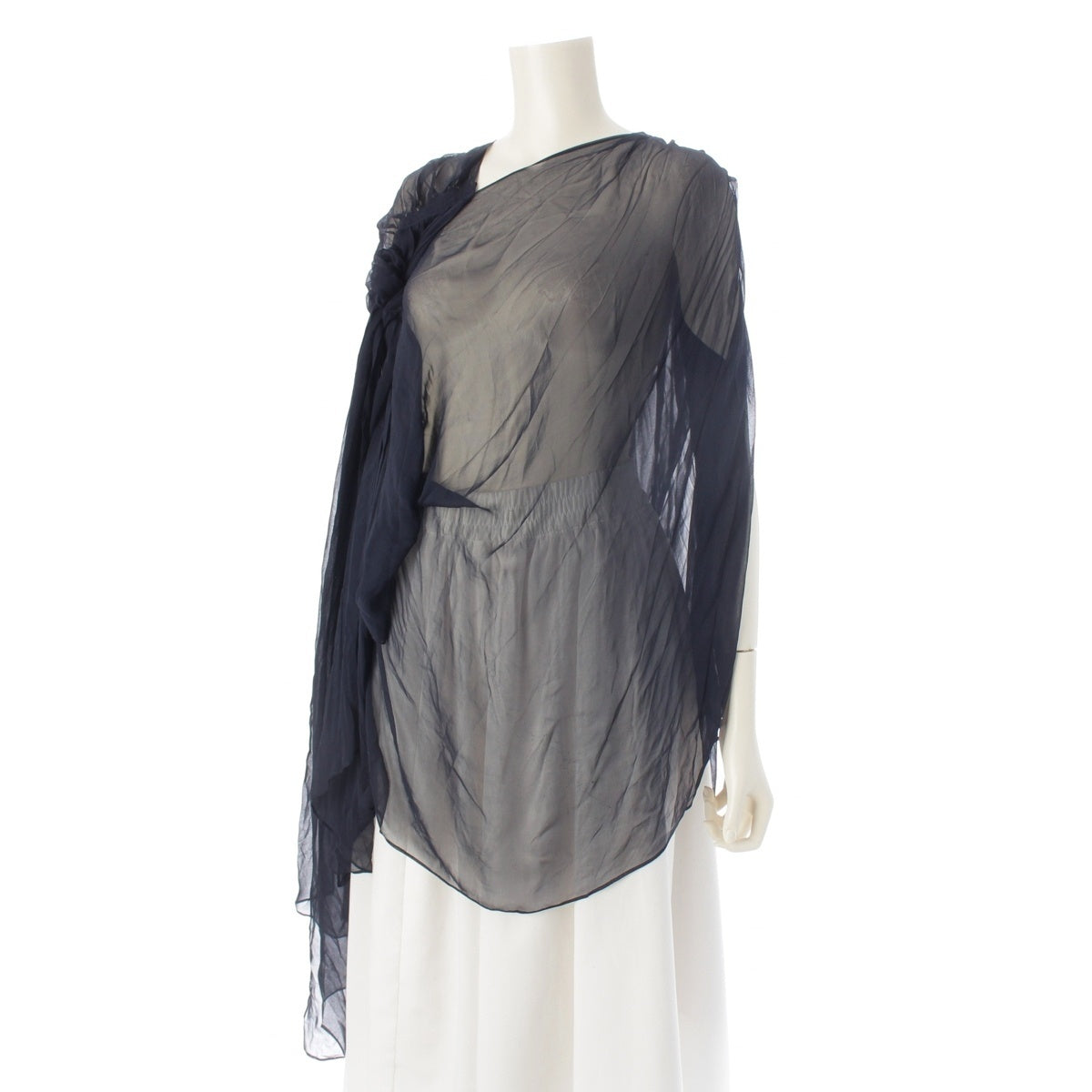 ISSEY MIYAKE FETE Deformed sheer long gown tops Jacket IM52FJ282 Navy 02