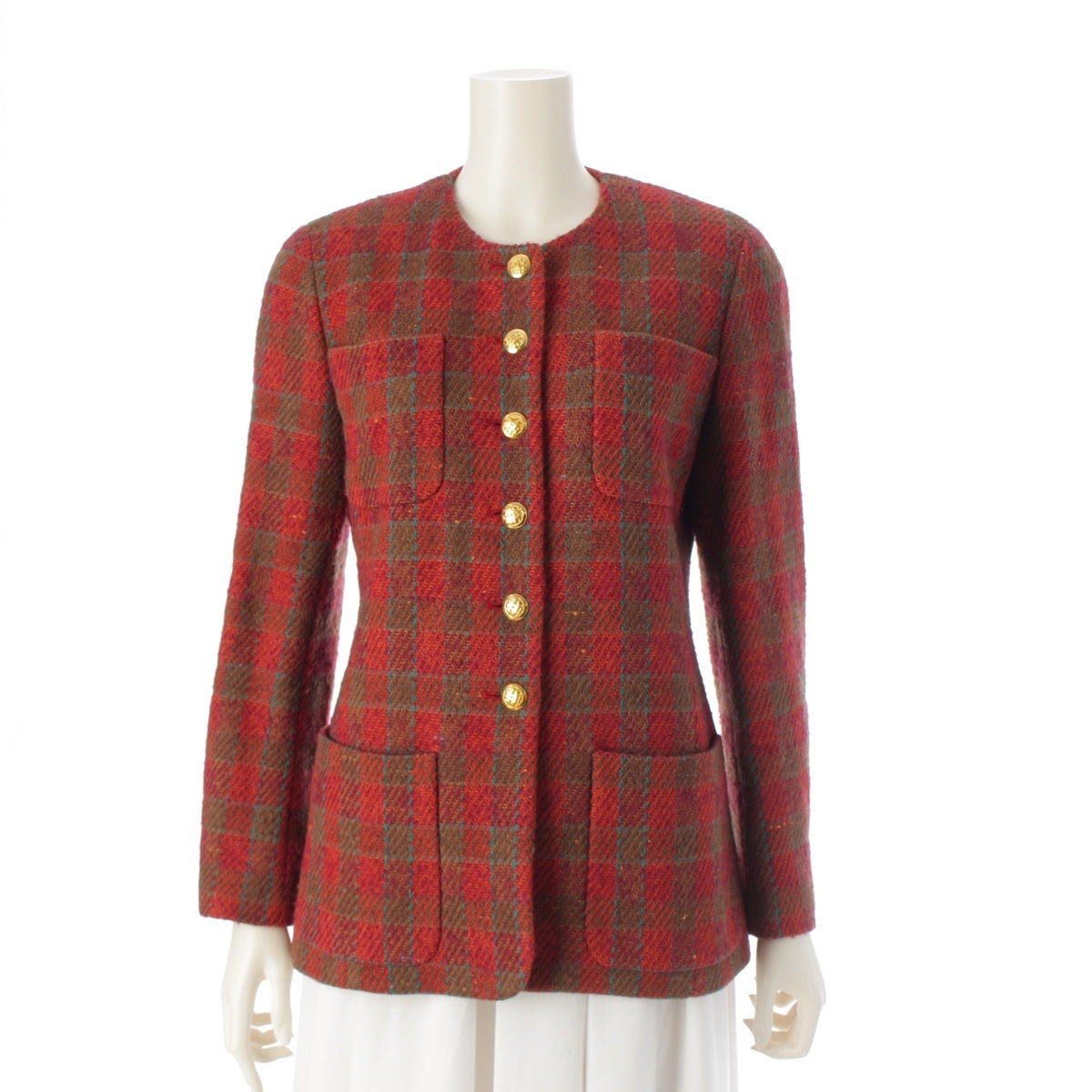 CHANEL Tweed Grid Pattern COCO Button No color jacket Orange 36