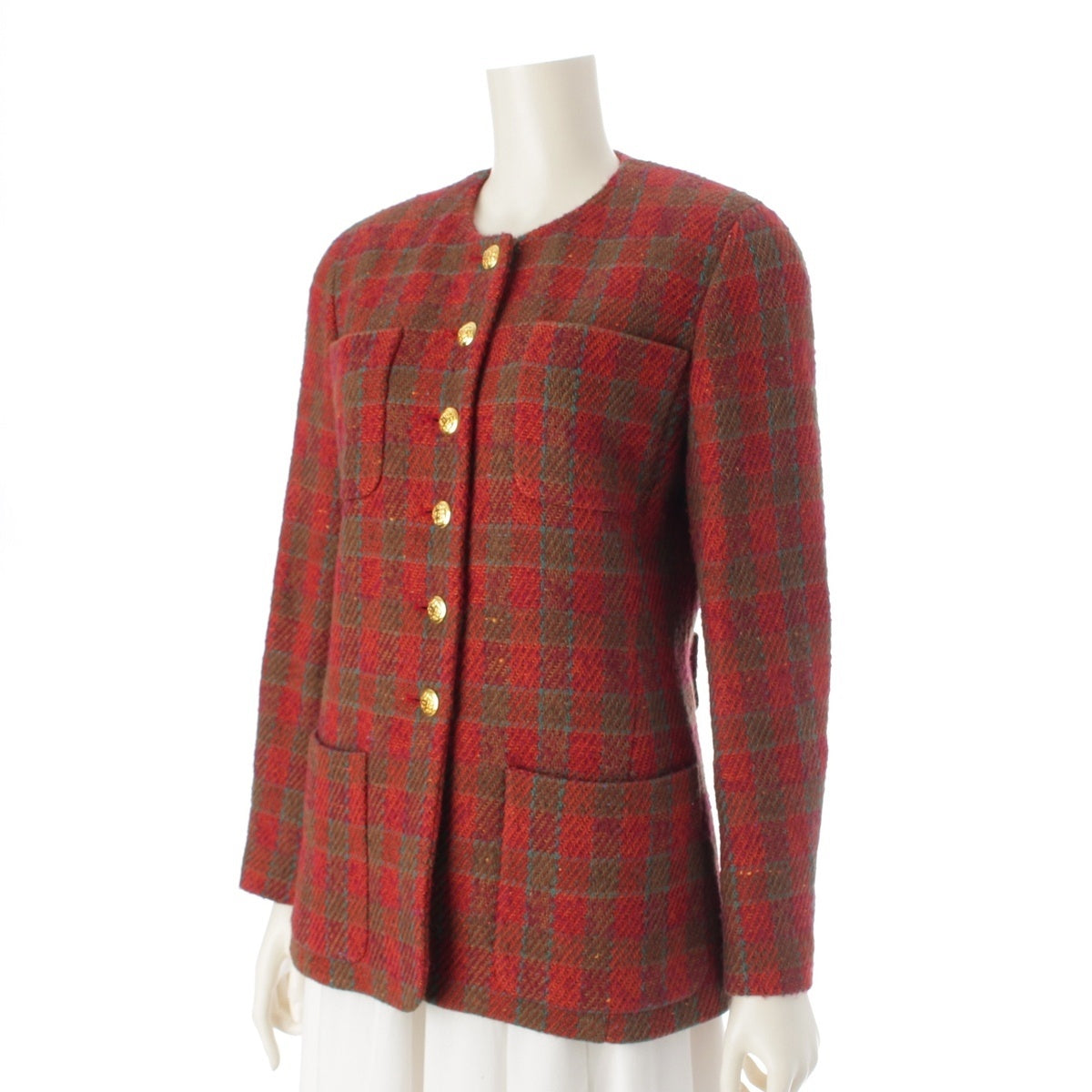 CHANEL Tweed Grid Pattern COCO Button No color jacket Orange 36