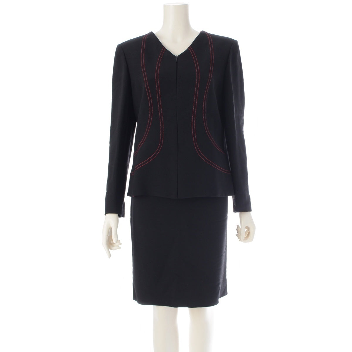 VALENTINO Wool nylon blend Vintage Red Stitch Design Jacket Skirt setup black 10