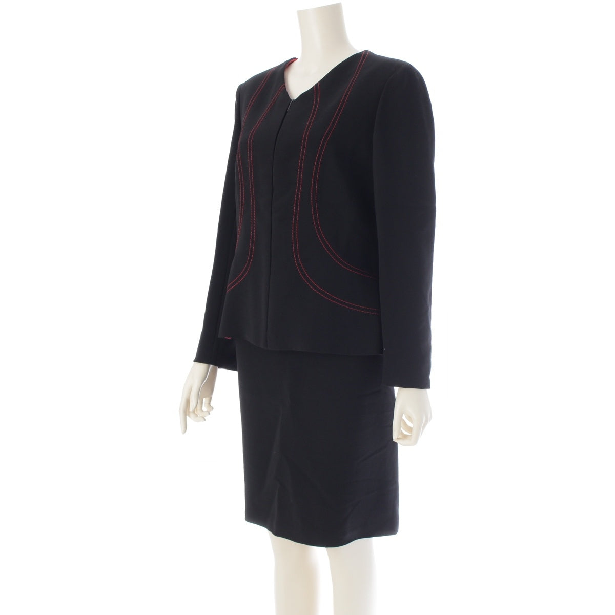 VALENTINO Wool nylon blend Vintage Red Stitch Design Jacket Skirt setup black 10