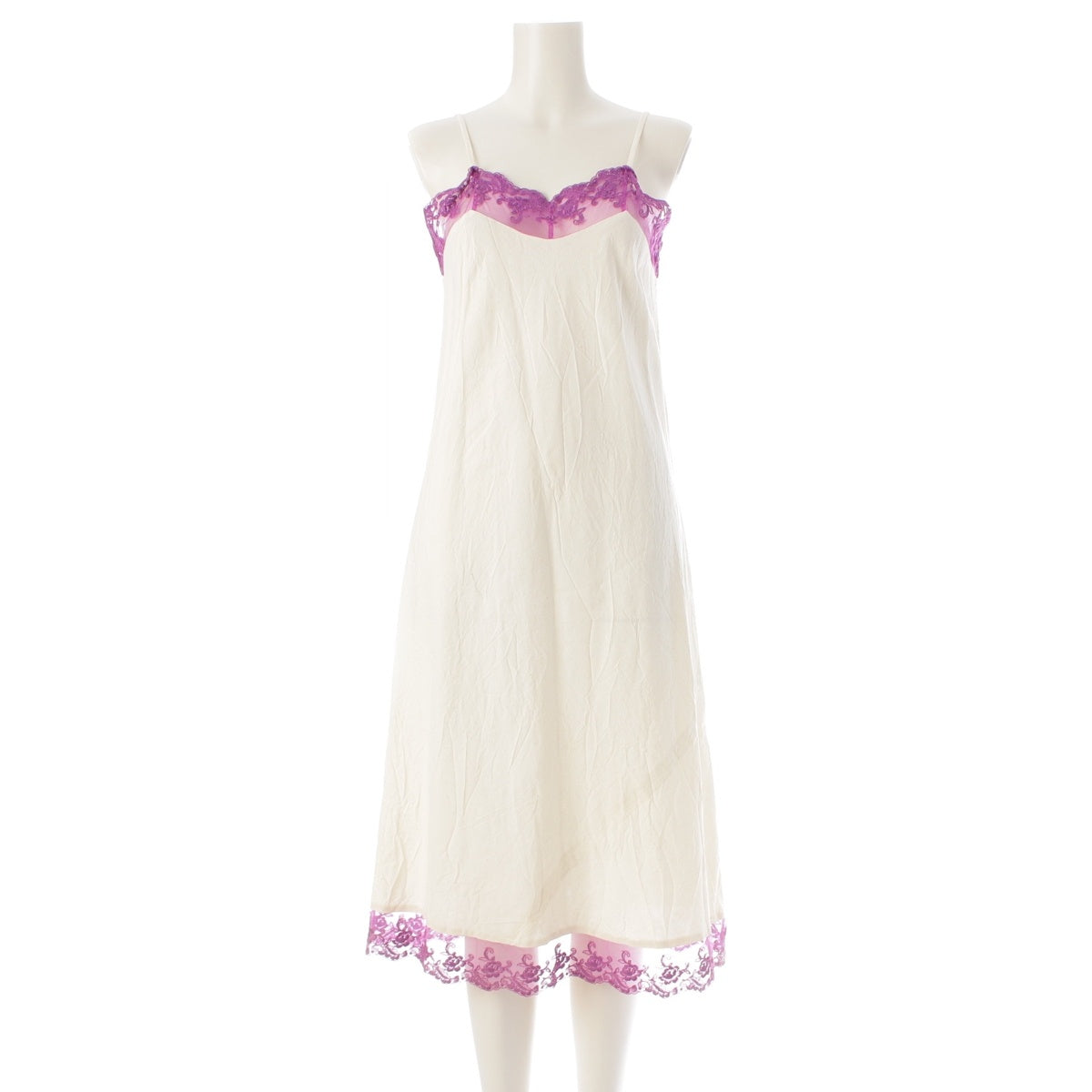 COMME des GARCONS cotton Lace-trimmed camisole long one piece dress GC-O008 Purple Off White S