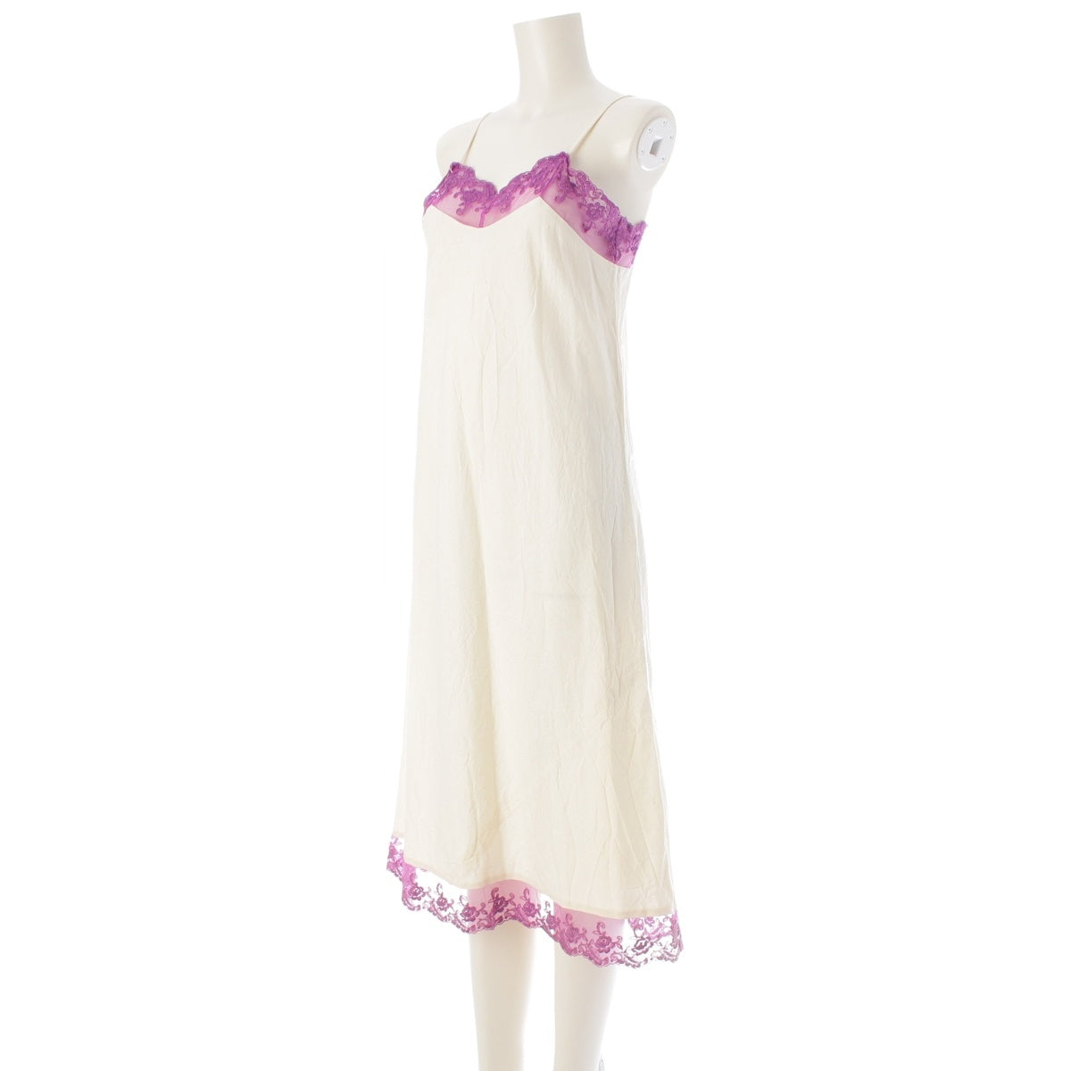 COMME des GARCONS cotton Lace-trimmed camisole long one piece dress GC-O008 Purple Off White S
