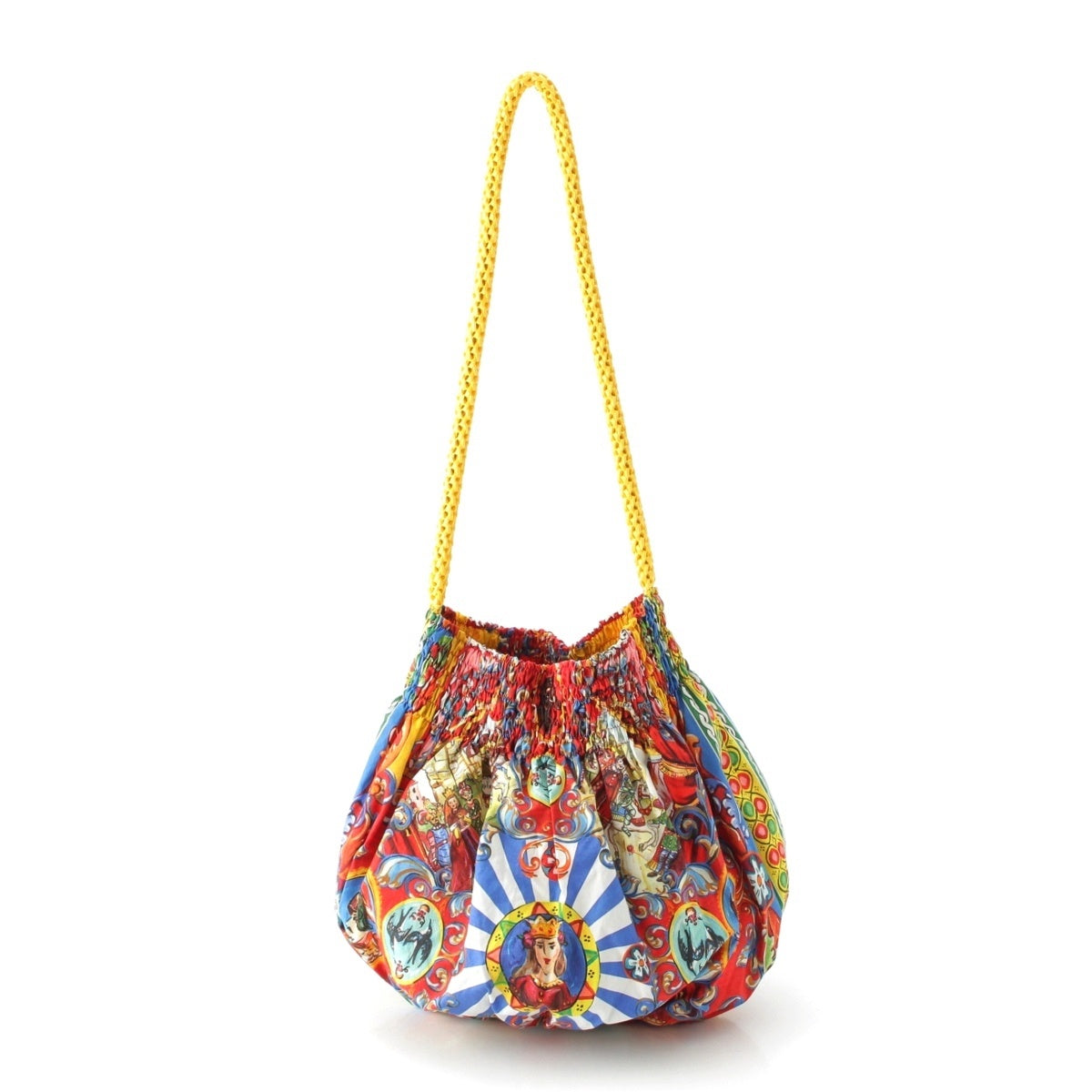 DOLCE&GABBANA cotton Drawstring bag, all-over pattern, Sicily Shoulder Bag Red multicolor
