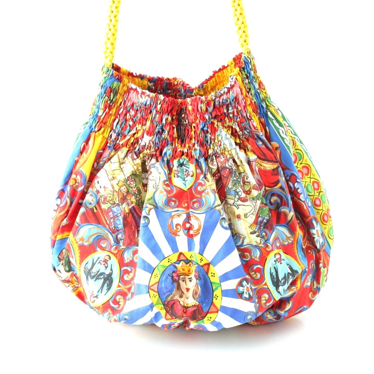 DOLCE&GABBANA cotton Drawstring bag, all-over pattern, Sicily Shoulder Bag Red multicolor