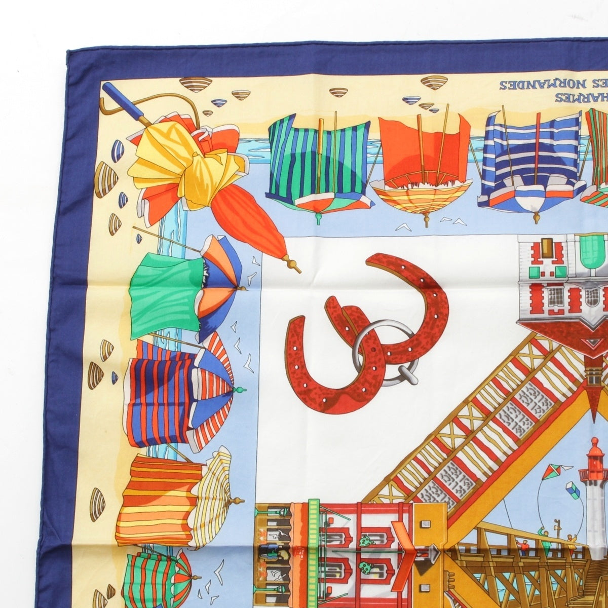 HERMES cotton Carré 70 Charmes des Plages Normandes The charm of the Normandy coast scarf Blue multicolor