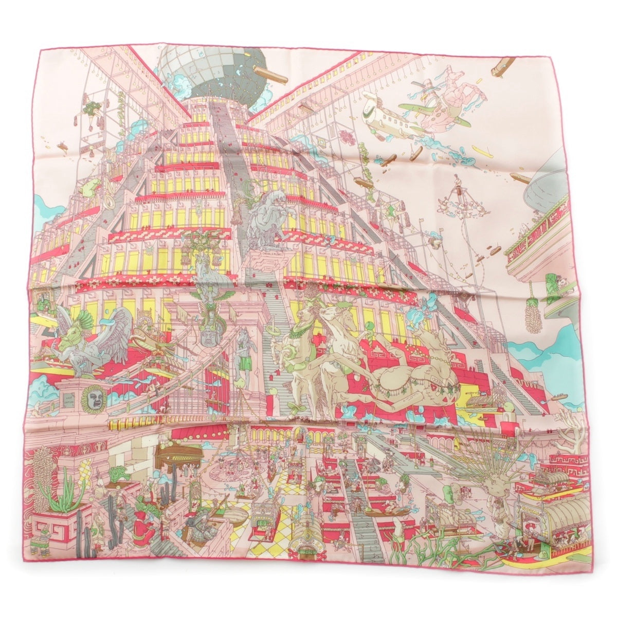 HERMES silk Carré 90 LA LEGENDE DU CHEVAL PLUMES The Legend of the Winged Horse scarf pink