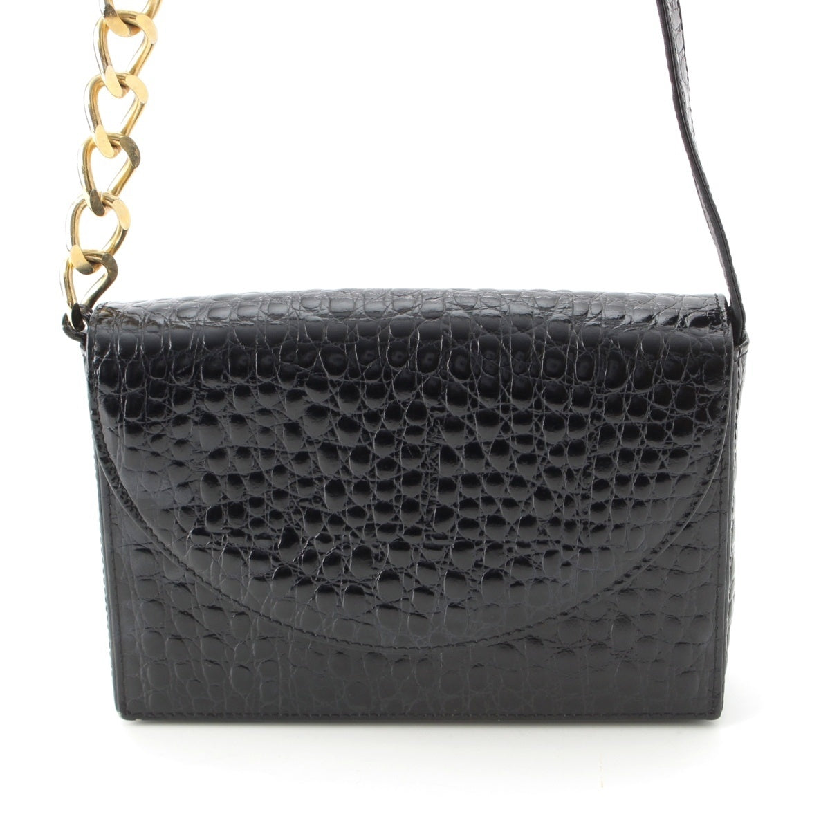 VERSACE leather Vintage Crocodile Embossed Chain Shoulder Bag black