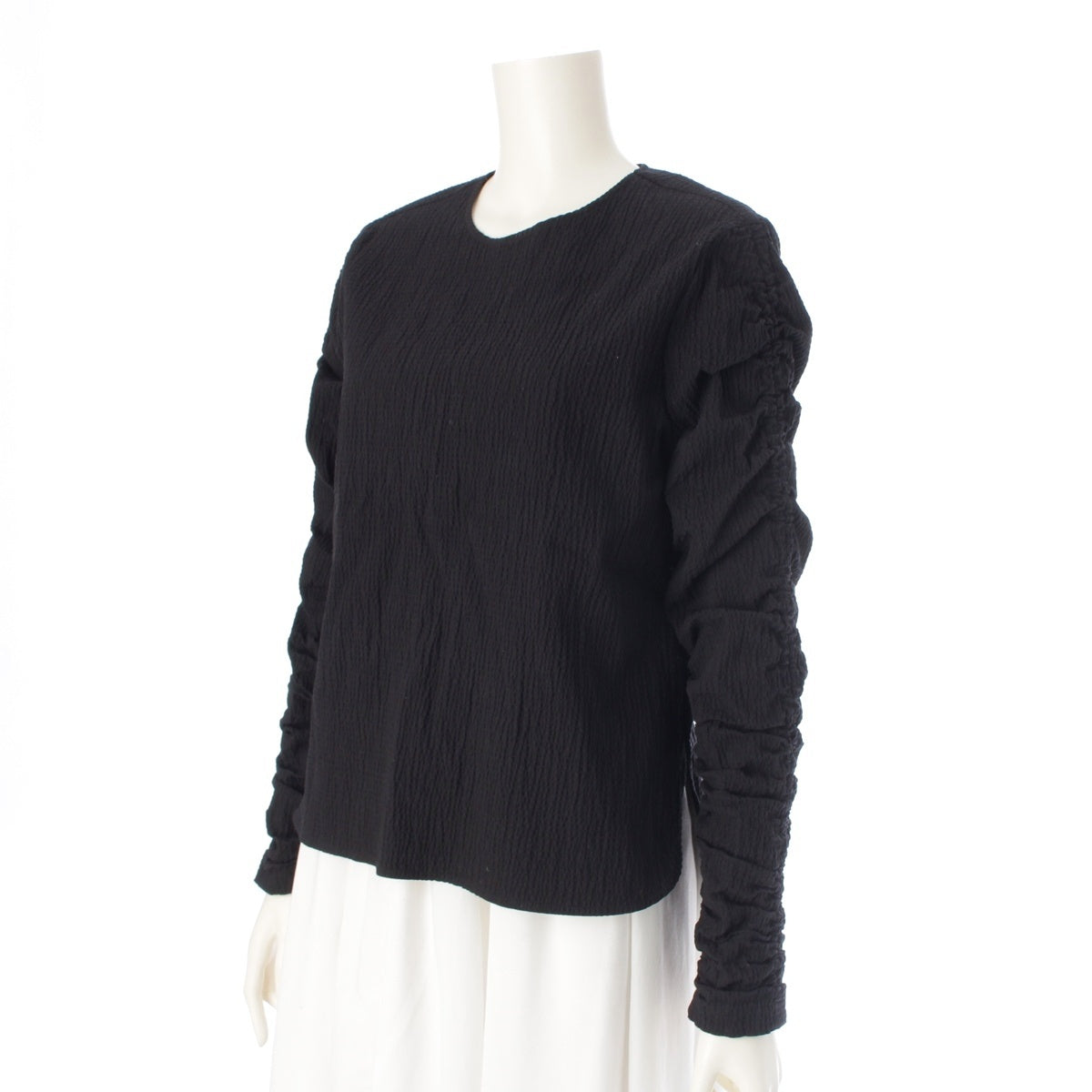 yori cotton Shirocon Millefeuille Gathered blouse tops SC21-25011SP black 36