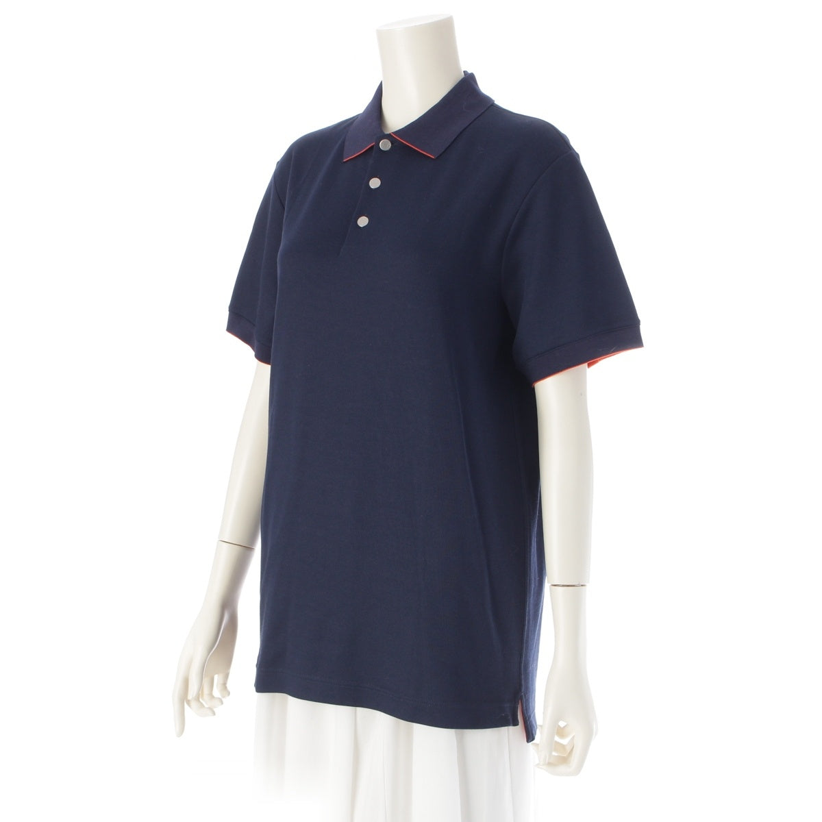 HERMES cotton Serie button Polo shirt tops Navy S