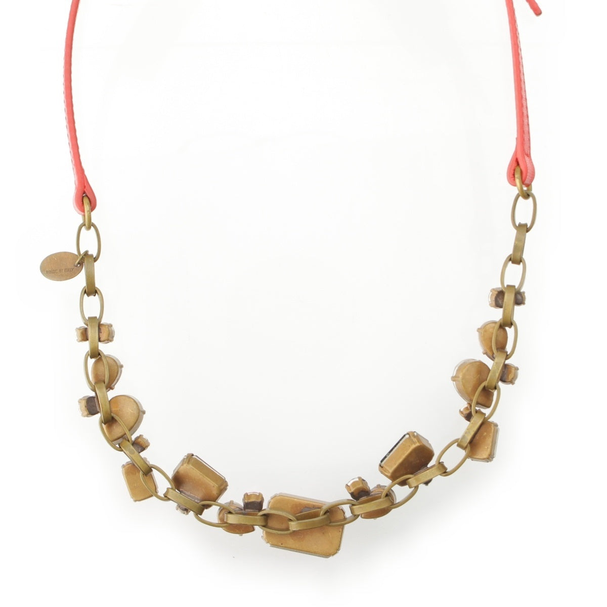 MIUMIU leather Beaded Crystal Stone Choker Necklace multicolor