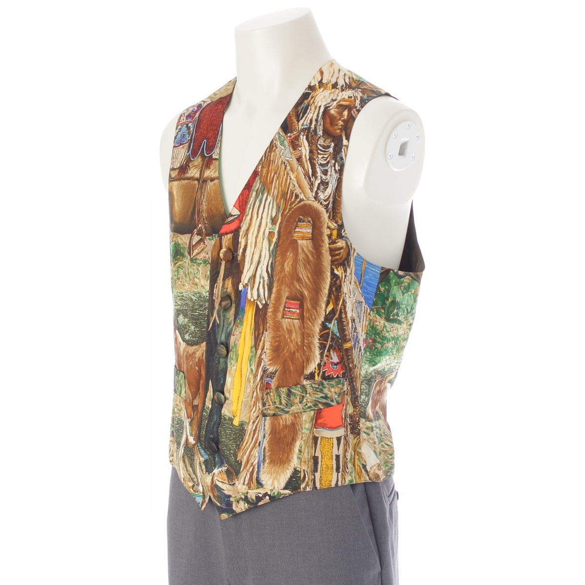 HERMES Carre silk Cheyenne Best Gilet Tops multicolor 48