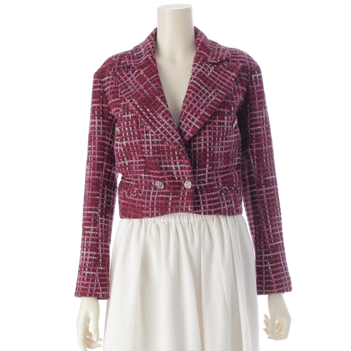 CHANEL COCO Mark Rhinestone Tweed Cropped Top tailored jacket outer P74830 Bordeaux 34