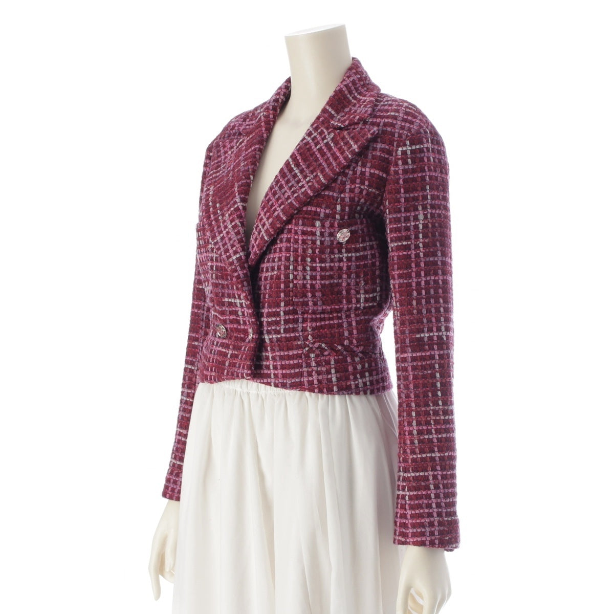 CHANEL COCO Mark Rhinestone Tweed Cropped Top tailored jacket outer P74830 Bordeaux 34