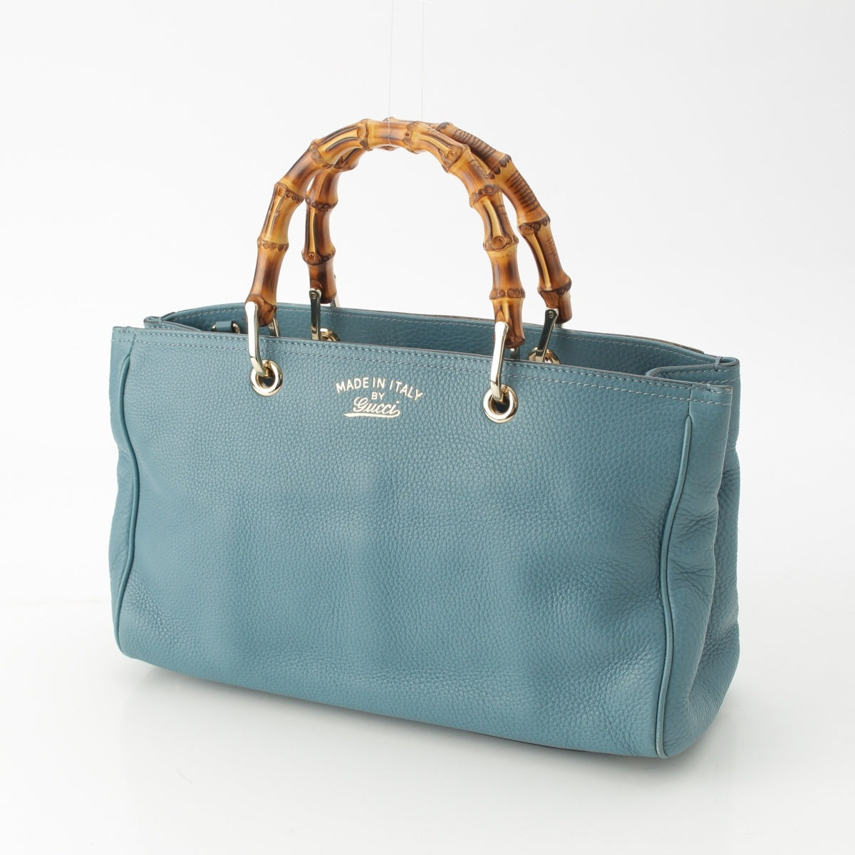 GUCCI leather Logo Bamboo 2WAY Shoulder Bag Handbag 323660 blue