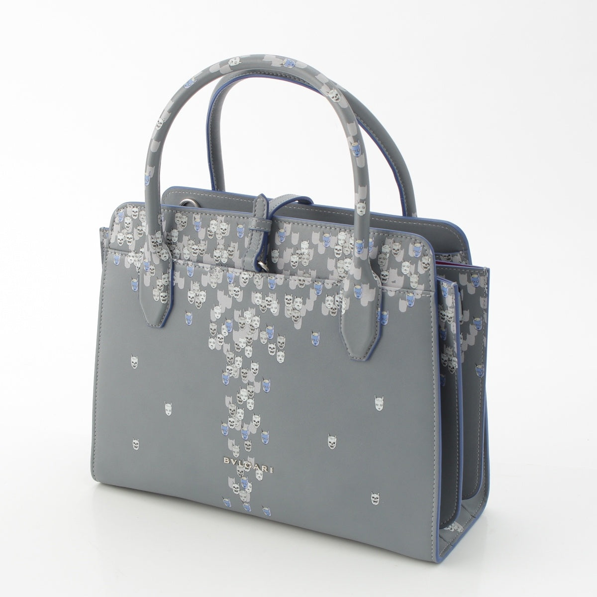 BVLGARI Grain Calfskin Leather Hirohiko Araki JoJo Alba Medium Handbag gray