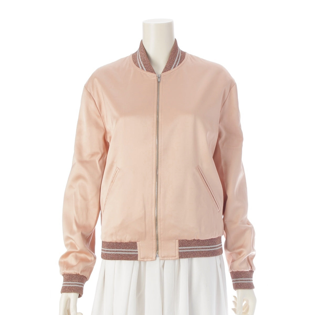 SAINT LAURENT Satin with sequin embellishment and glitter ribs Stajan Blouson outerwear 458894 pink beige 38