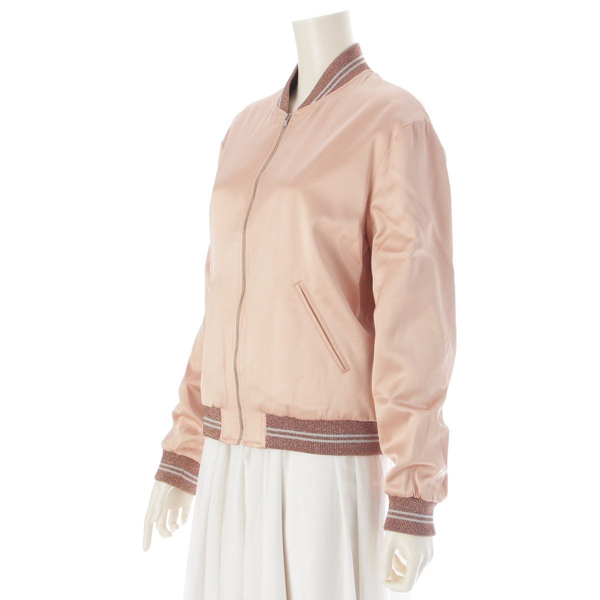 SAINT LAURENT Satin with sequin embellishment and glitter ribs Stajan Blouson outerwear 458894 pink beige 38