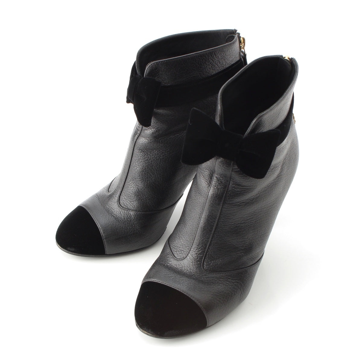 CHANEL leather COCO Mark Ribbon Gold Metal boots Shoes heel G35254 black 37 1/2 C