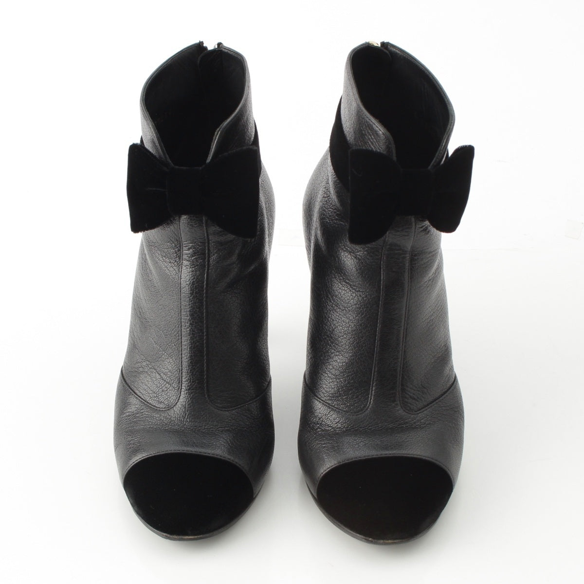 CHANEL leather COCO Mark Ribbon Gold Metal boots Shoes heel G35254 black 37 1/2 C