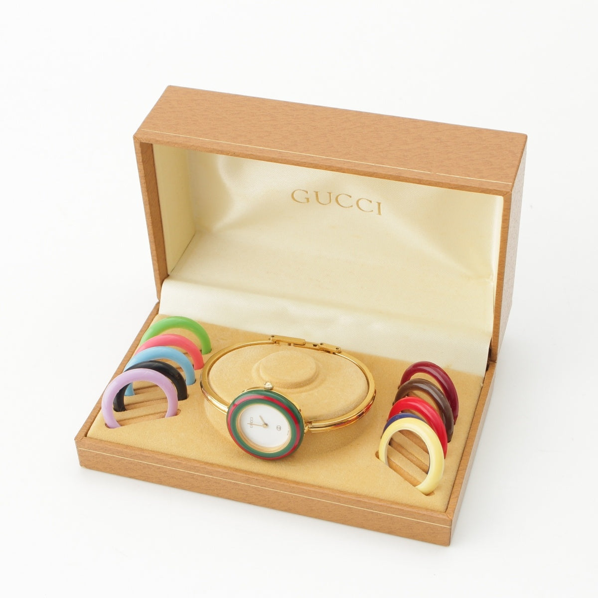 GUCCI Gold Plated 11 changeable bezels Watches Quartz white Dial 1100-L gold