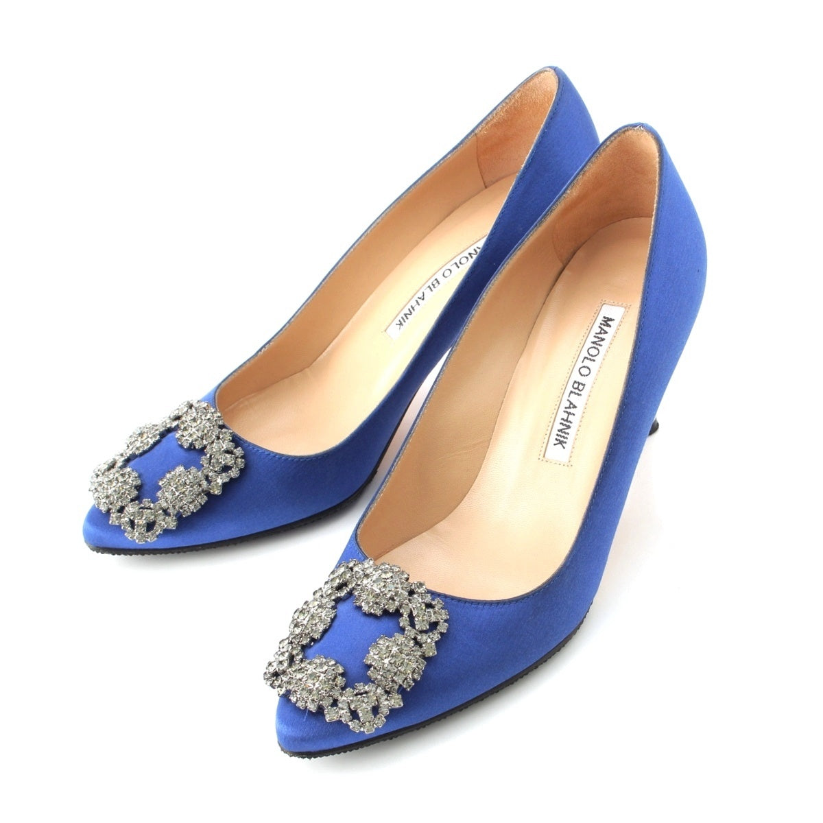 MANOLO BLAHNIK Hangishi Satin Bijoux pumps blue 35