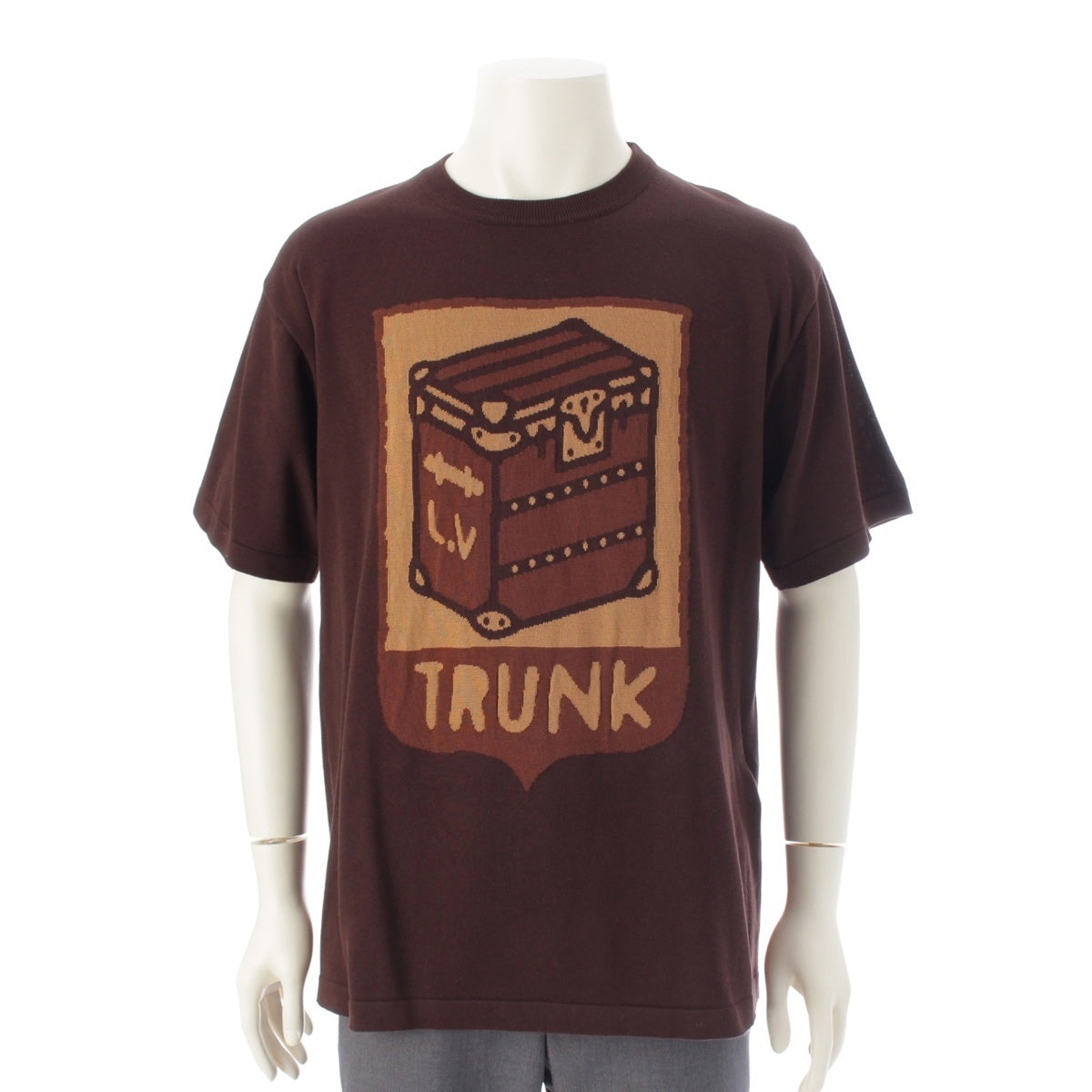 LOUIS VUITTON cotton LV TRUNK LOVERS Intarsia Graphic Half Sleeve Knit Top Cut HQN83W Brown M