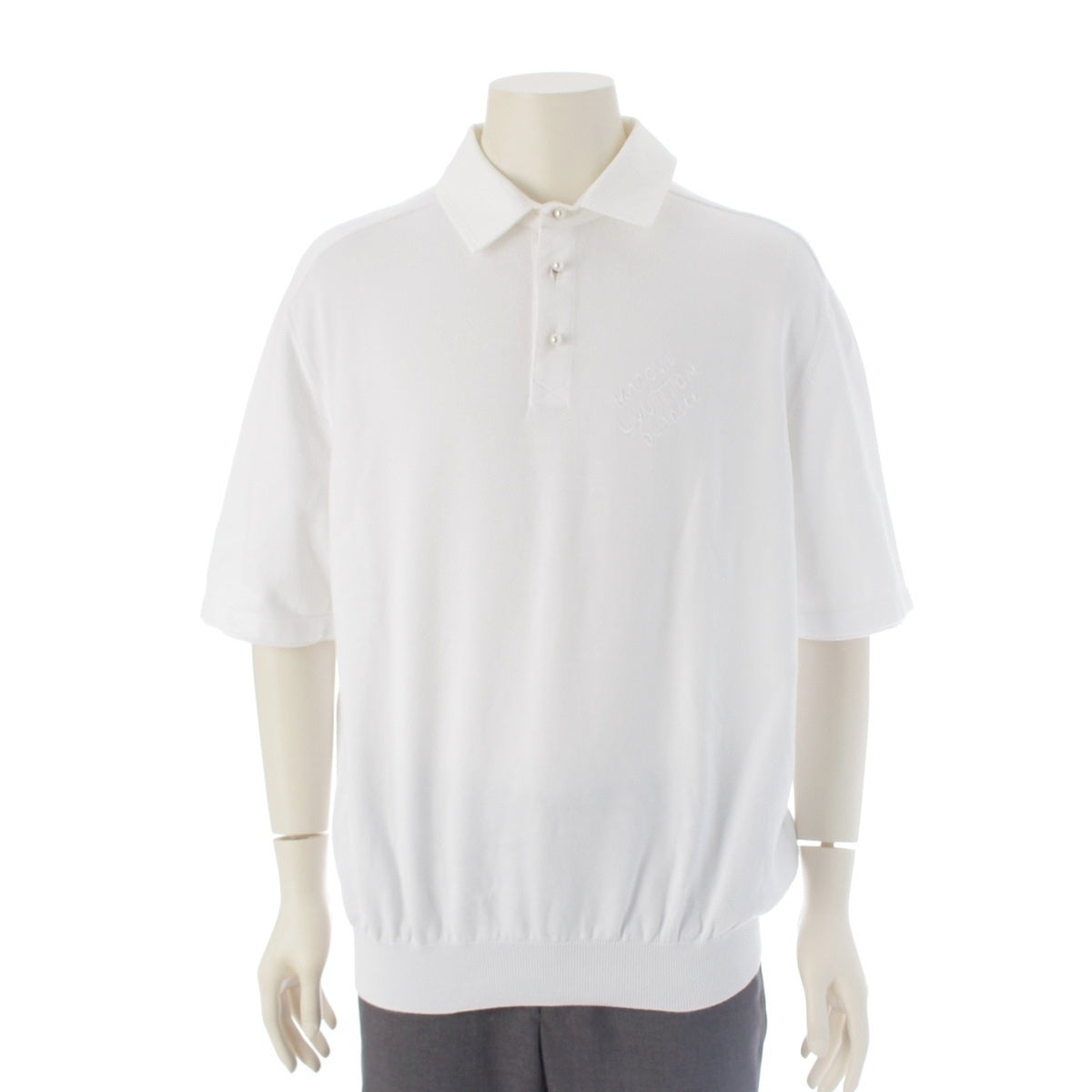 LOUIS VUITTON Cotton Blend Embroidery logo Polo shirt Short sleeves with pearl buttons HRN14W white L