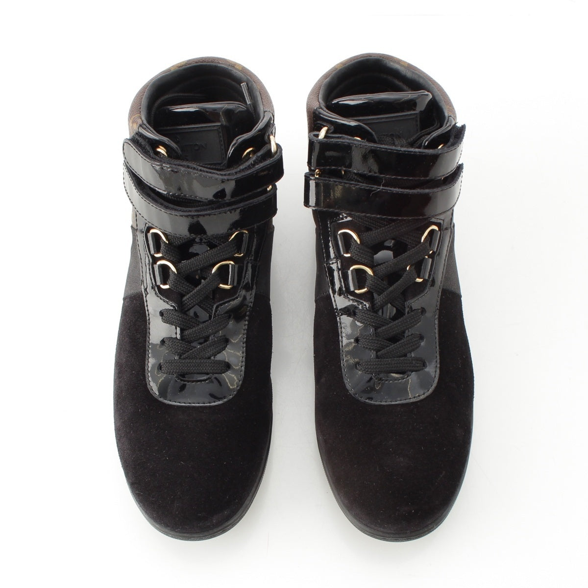 LOUIS VUITTON suede patent monogram high top sneakers shoes GO0194 black 36
